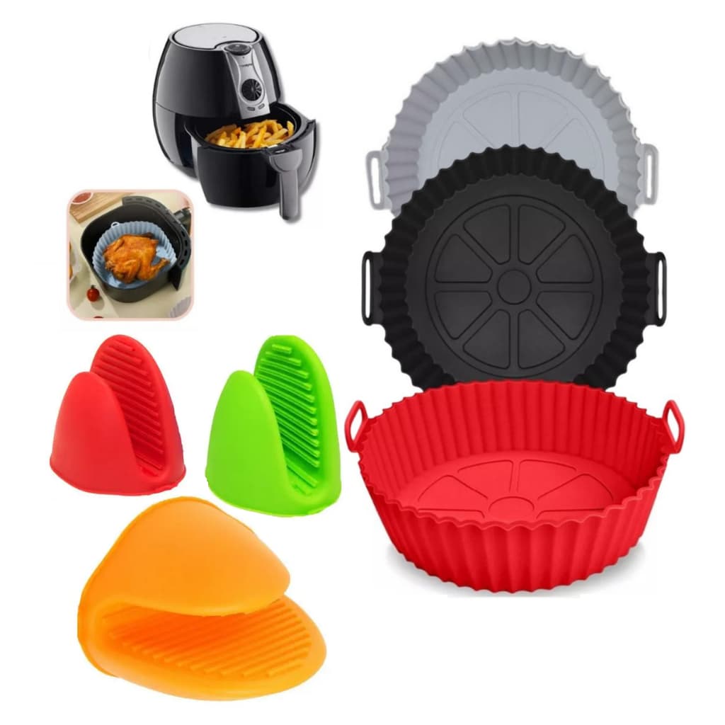 Kit Forma Air Fryer 16 Cm + Luva Pegador Silicone Panela Dedo