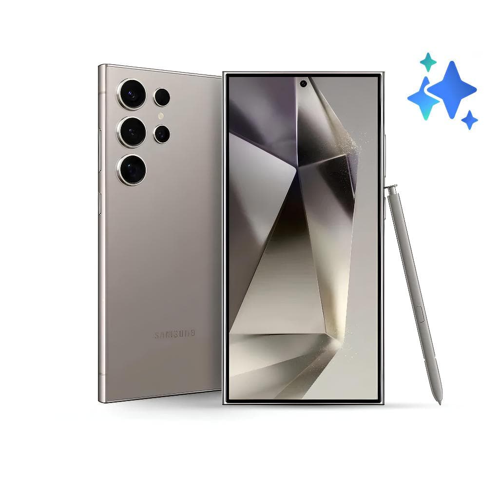 Celular Samsung Galaxy S24 Ultra 5G - 256GB, cor prata, com câmera traseira e tela AMOLED
