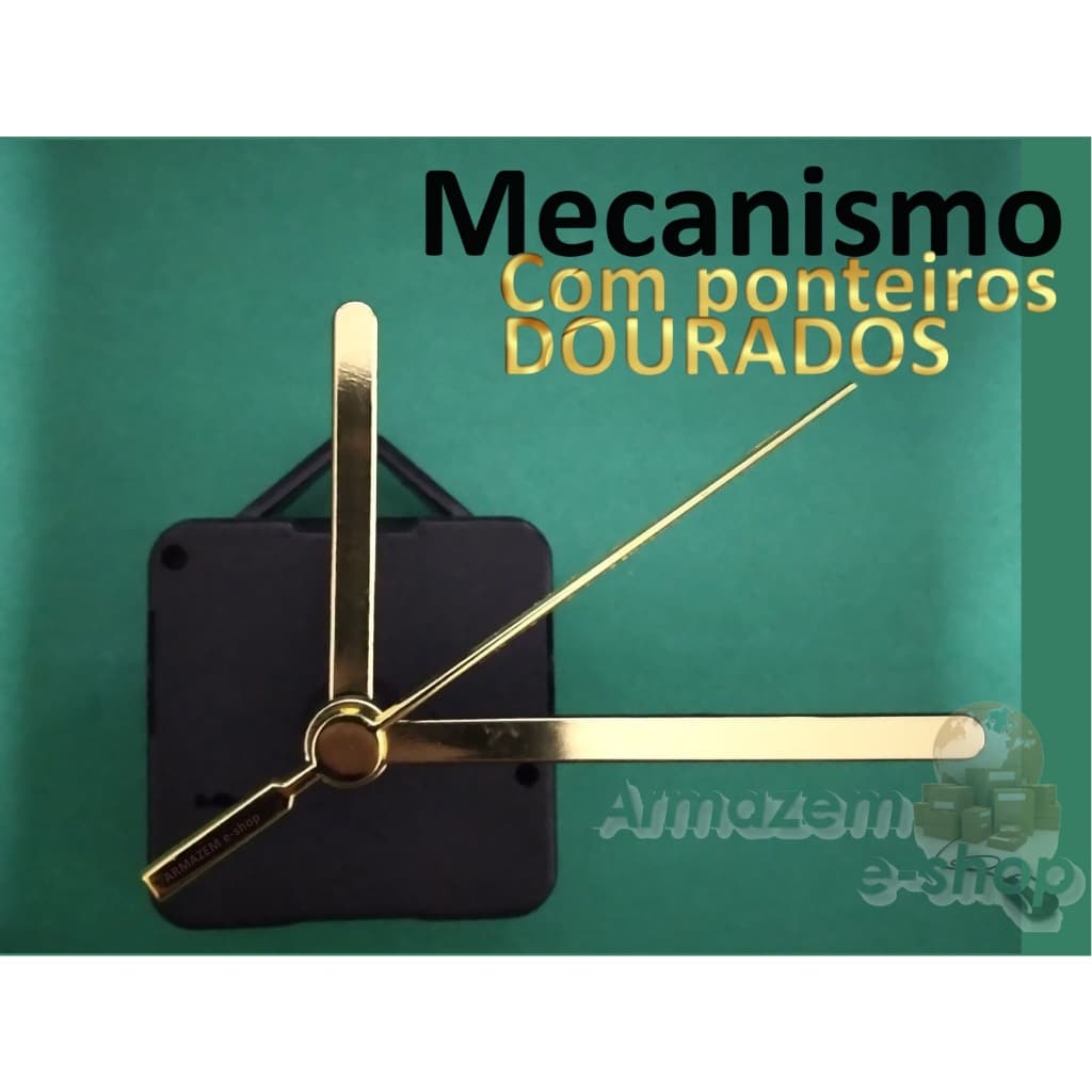 Kit Maquina de Relogio para relogios de Parede artesanal e importados 16mm com Ponteiros palito Ouro