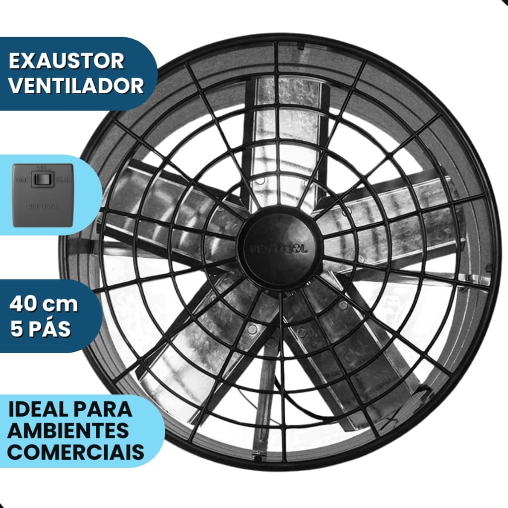 Ventilador Exaustor Axial 40cm Ventisol Parede Alta Vazão Coifa Com Reversão Para Cozinha Lanchonete