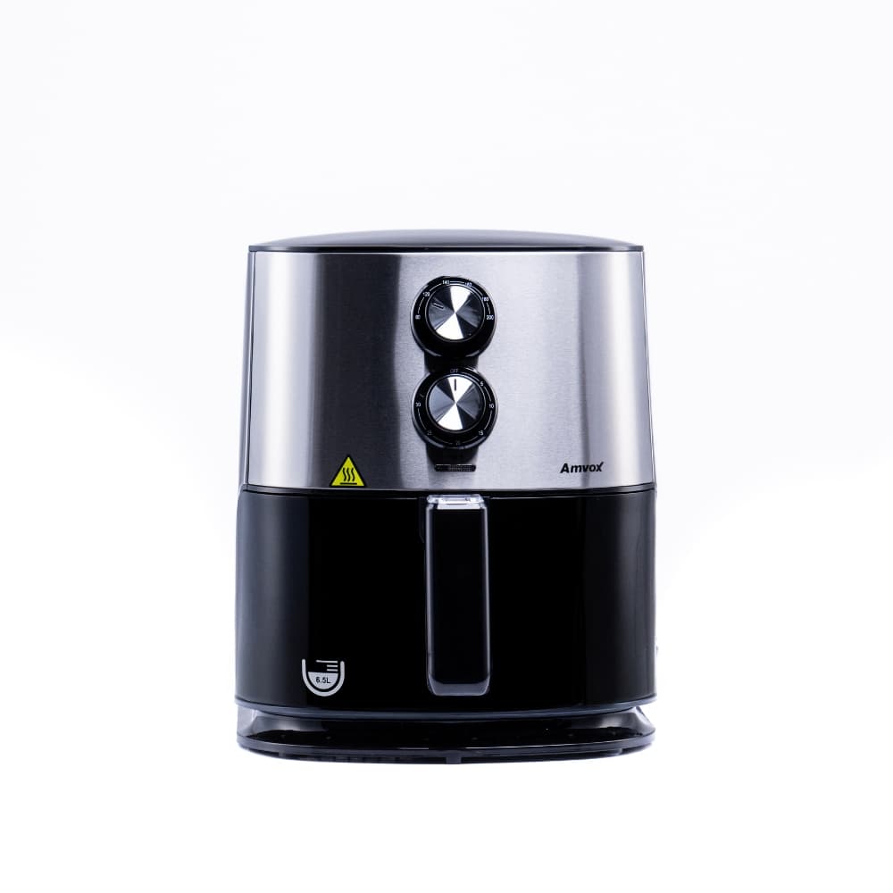 Fritadeira Elétrica Sem Óleo Air Fryer Amvox 6,5L preto e prata com botões de controle