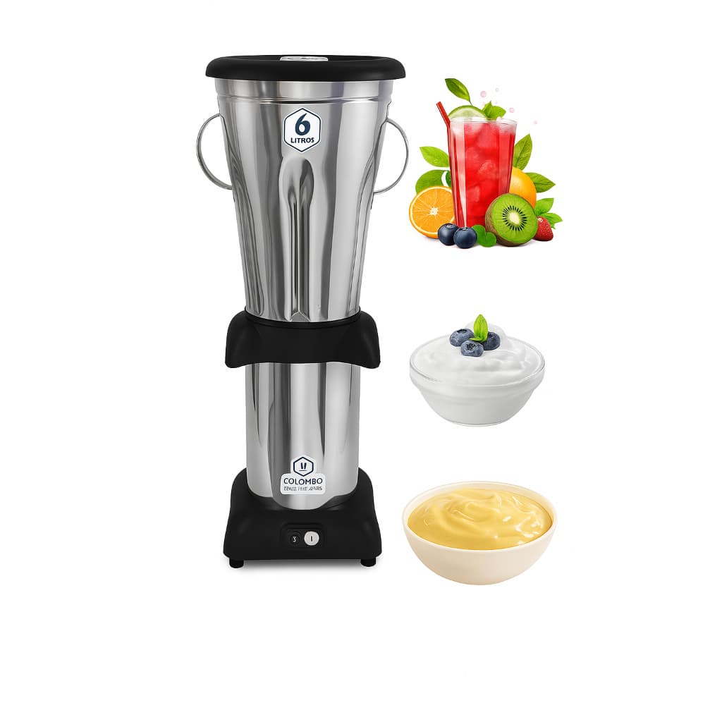 Liquidificador industrial BR 6 litros aço inoxidável 304 com frutas e bebidas