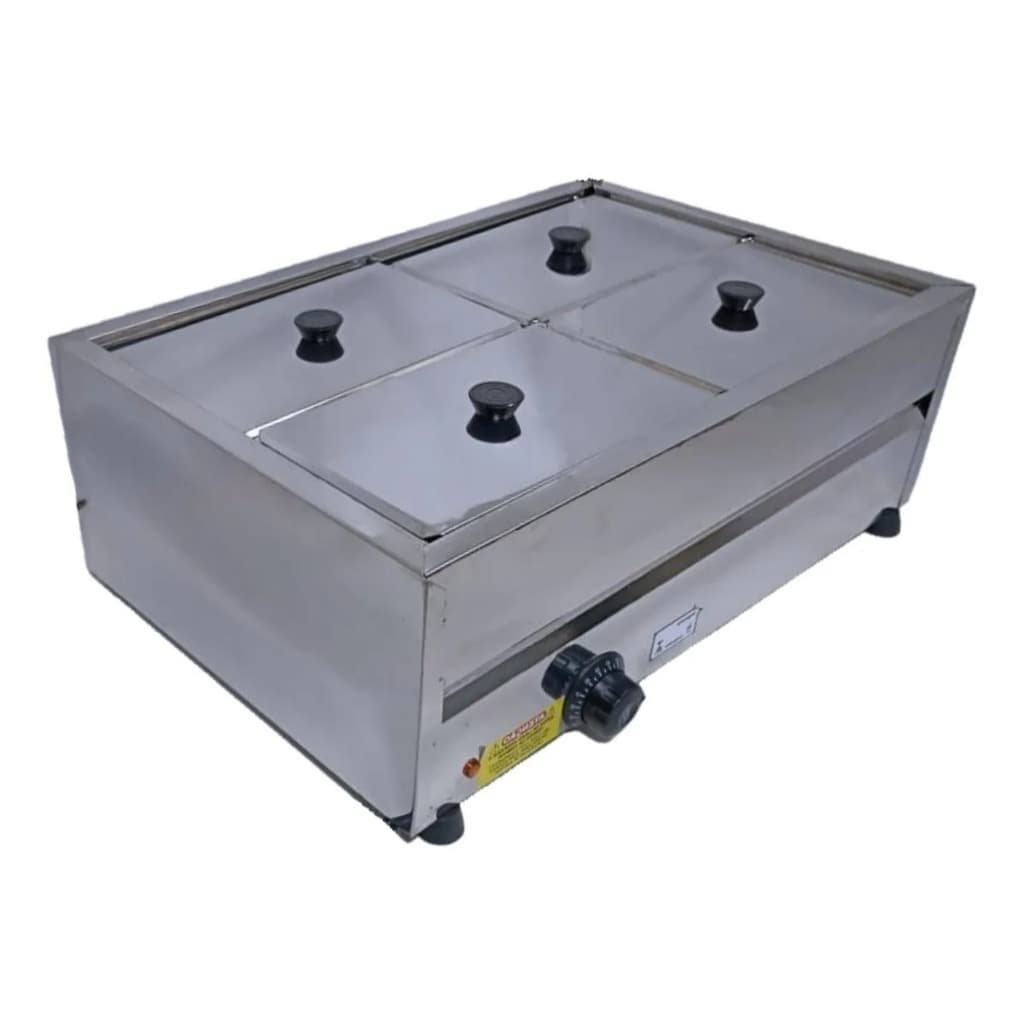 Rechaud elétrico 4 Cubas 1/4 Inox aço inoxidável com controles e rótulo