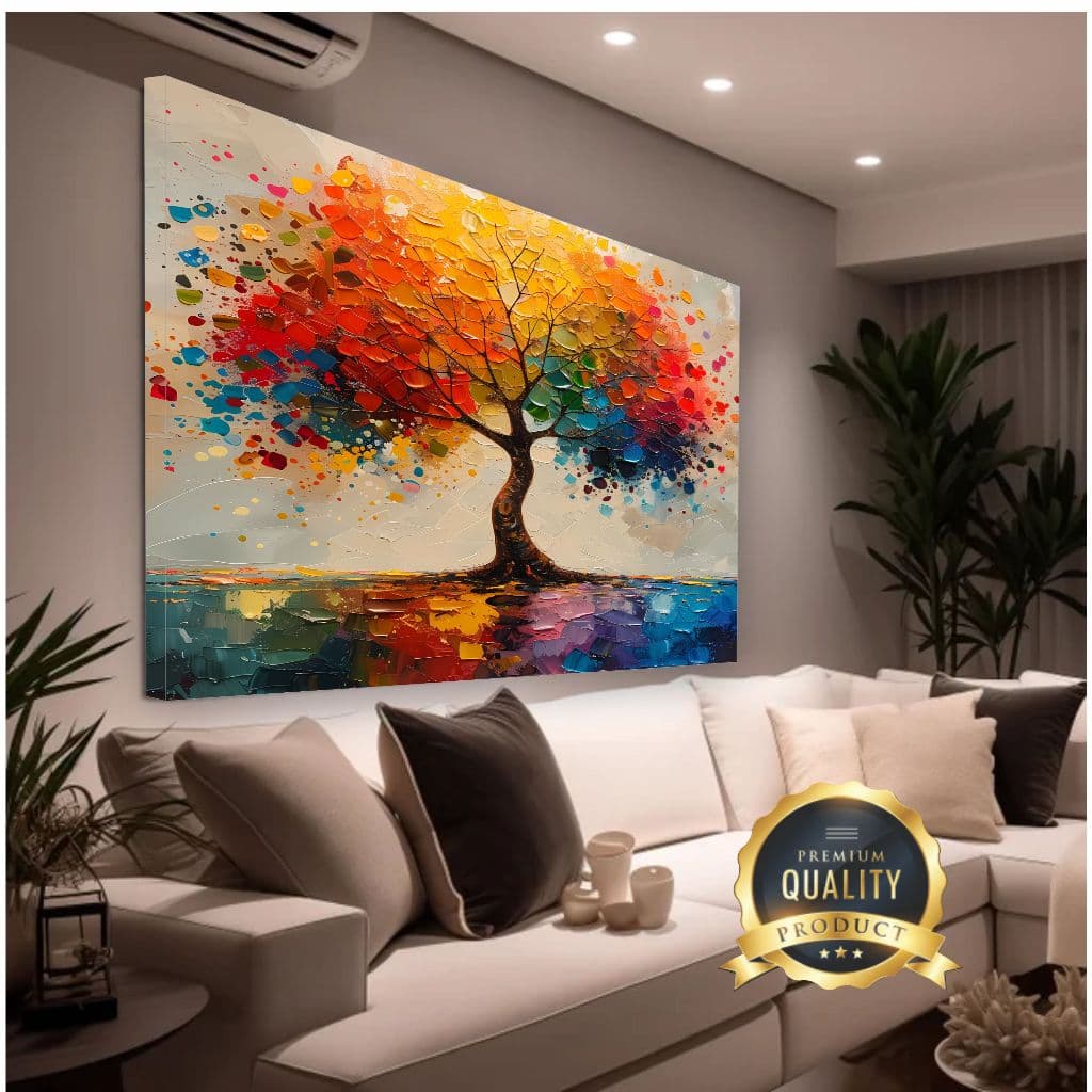 Quadro decorativo árvore colorida 120x80cm tela canvas pintura premium