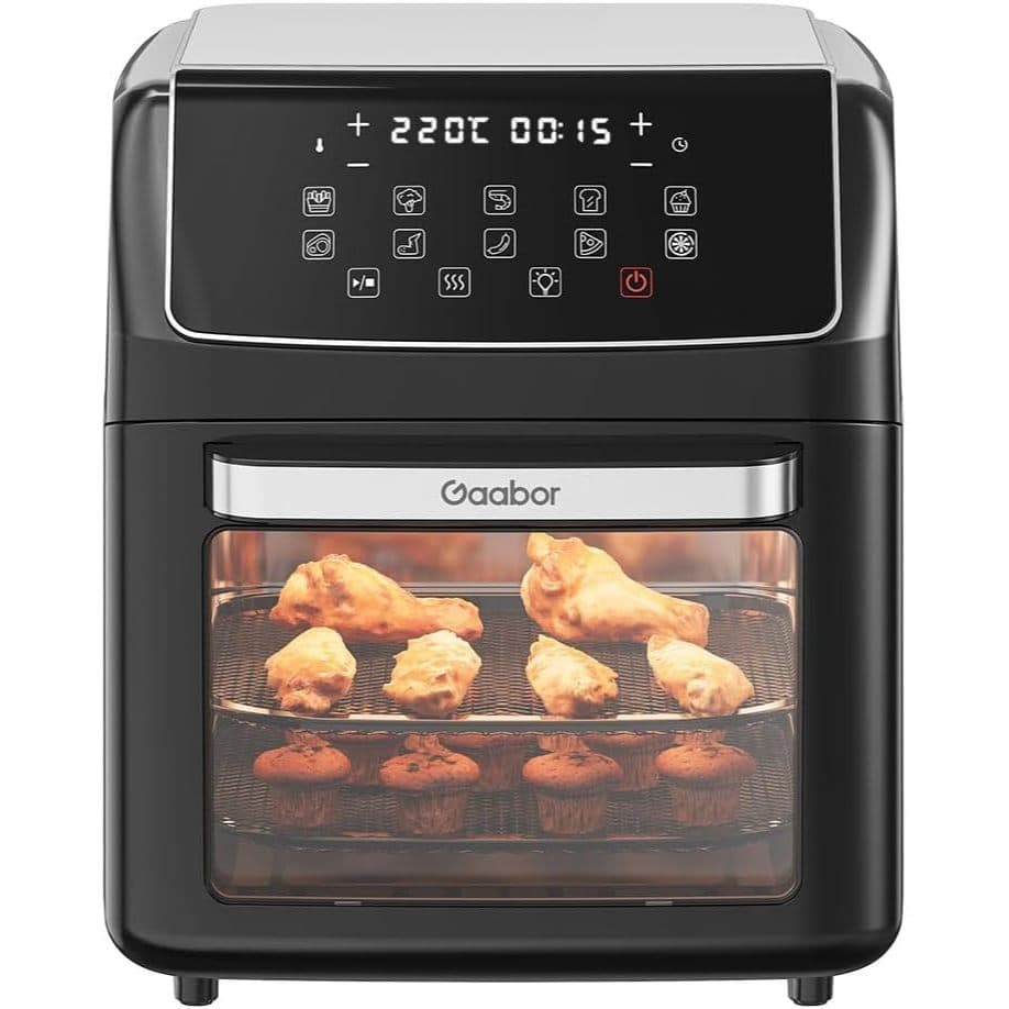 Fritadeira elétrica Gaabor 12L com janela, luz interna e funções de forno e desidratação