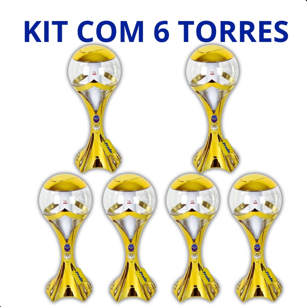6 Torre Chopp Dourada LED 3 Litros Gelo Completa Festa Eventos Cor Dourado Bar Chopeira Taça Produ