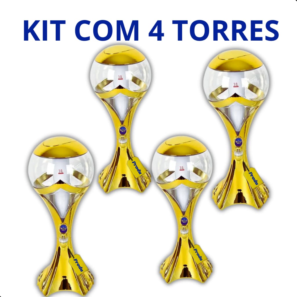 4 Torre Chopp Dourada LED 3 Litros Gelo Completa Festa Eventos Cor Dourado Bar Chopeira Taça Produ