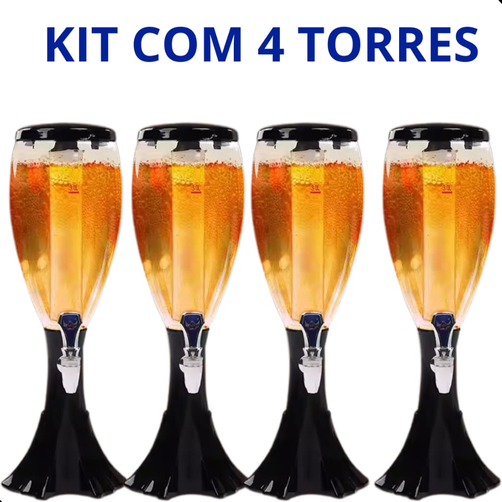 4 Torre de Chopp com 3 Refil 3 Litros com Tubo de Gelo a Led Completa para Bar Chopeira Portatil