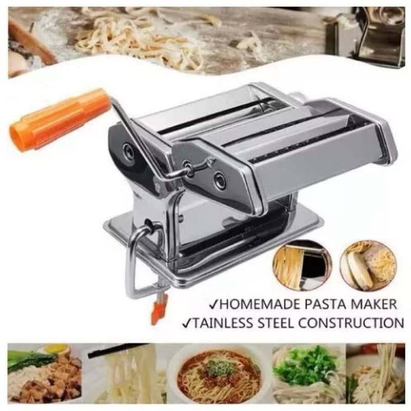 Maquina Macarrão 3 Massas Caseira Manivela Cilindro Inox Corta Massa Pastel Lasanha Fettuccine