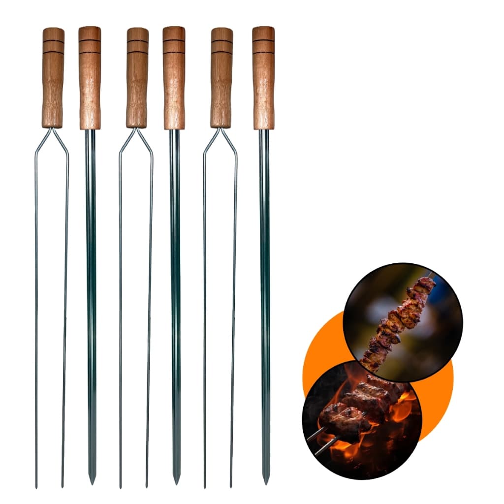 Kit de espetos galvanizados com cabos de madeira para churrasco