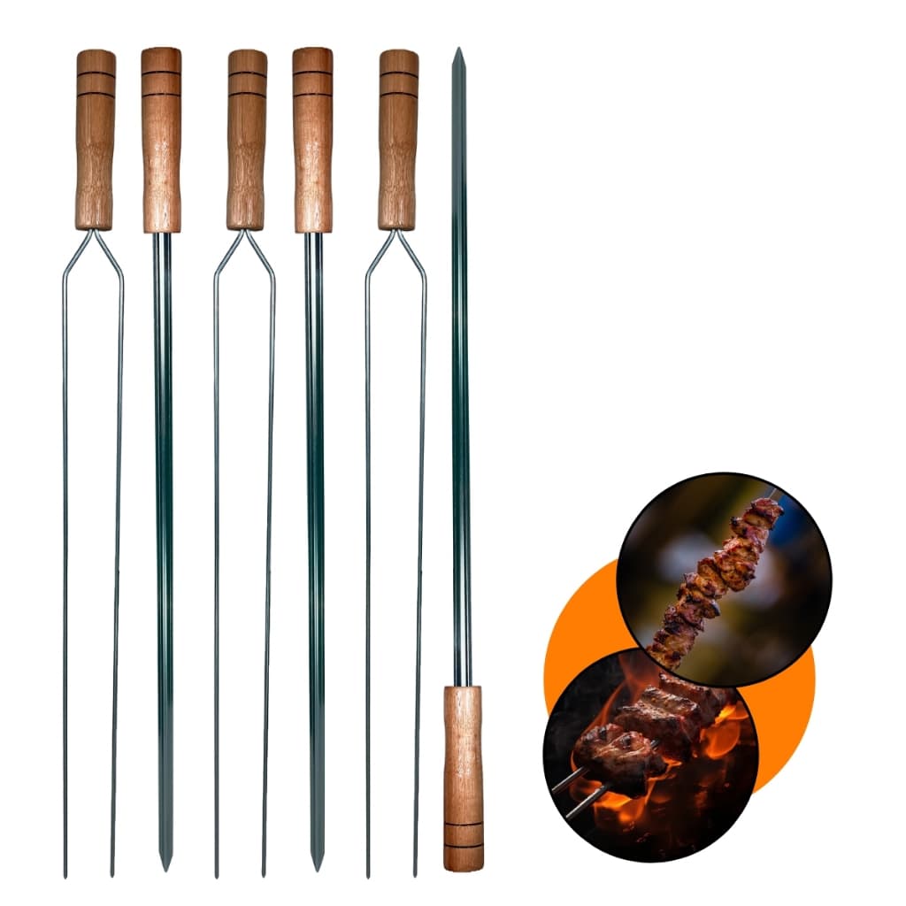 Kit de espetos galvanizados com espetos de madeira e metal, fundo branco