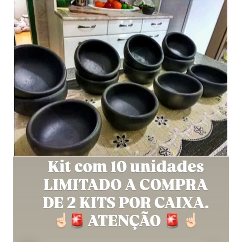 Kit com 10 cumbucas de barro artesanais pretas para caldos e porções