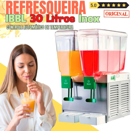 REFRESQUEIRA IBBL BBS2 INOX 30L 2 DEPÓSITOS 110V/220V BEBIDAS GELADAS SUCOS COMÉRCIO E EVENTOS