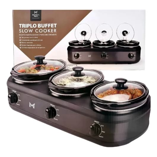 Rechaud Elétrico Triplo Buffet Richo Panela Ceramica Cozinha Lento Banho Maria Black Glass 127v