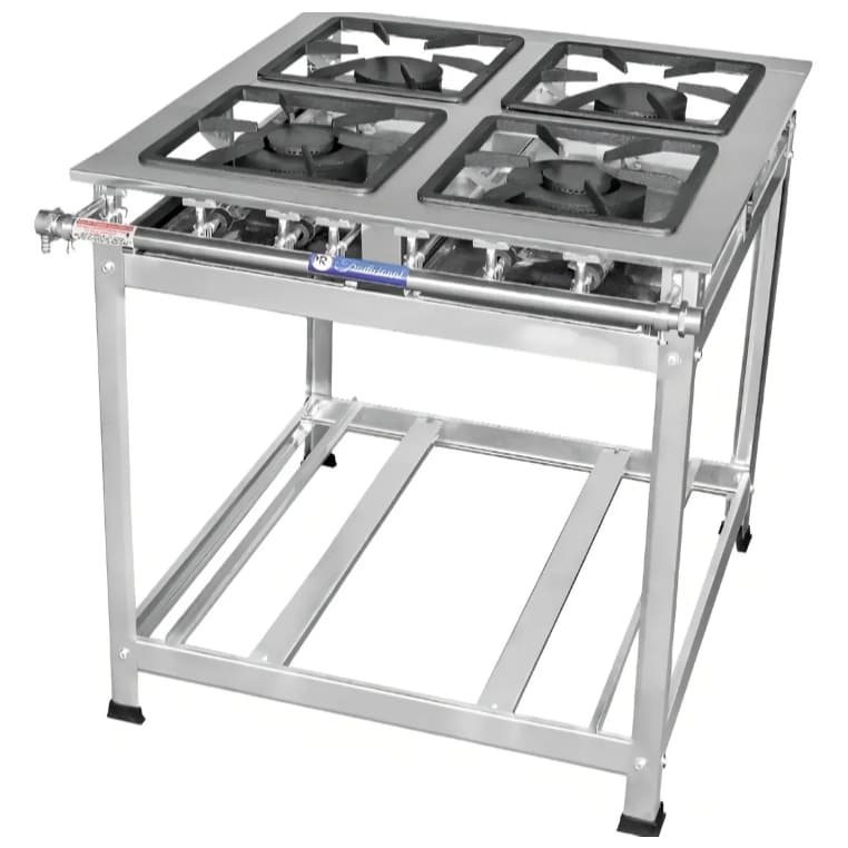 Fogão fogareiro industrial 4 bocas inox 30x30 baixa pressão prateado