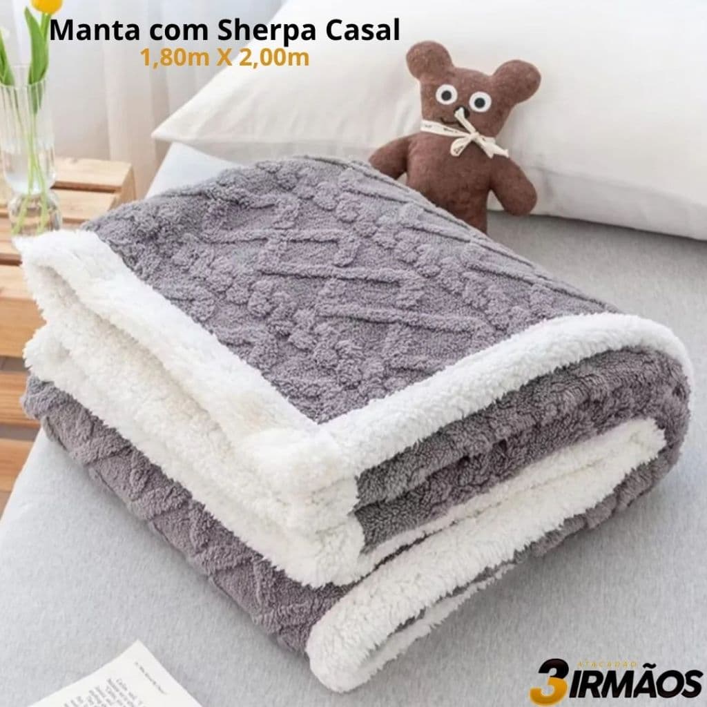 Cobertor Manta Casal Lã De Carneiro Sherpa 2.20x1.90m