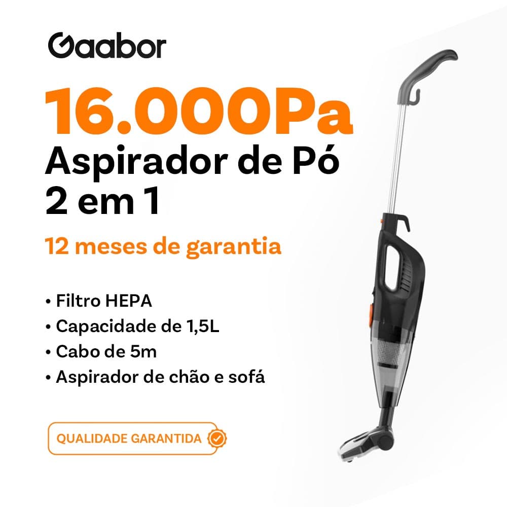 Aspirador de pó portátil Gaabor 2 em 1 com cabo de 5m e filtro HEPA