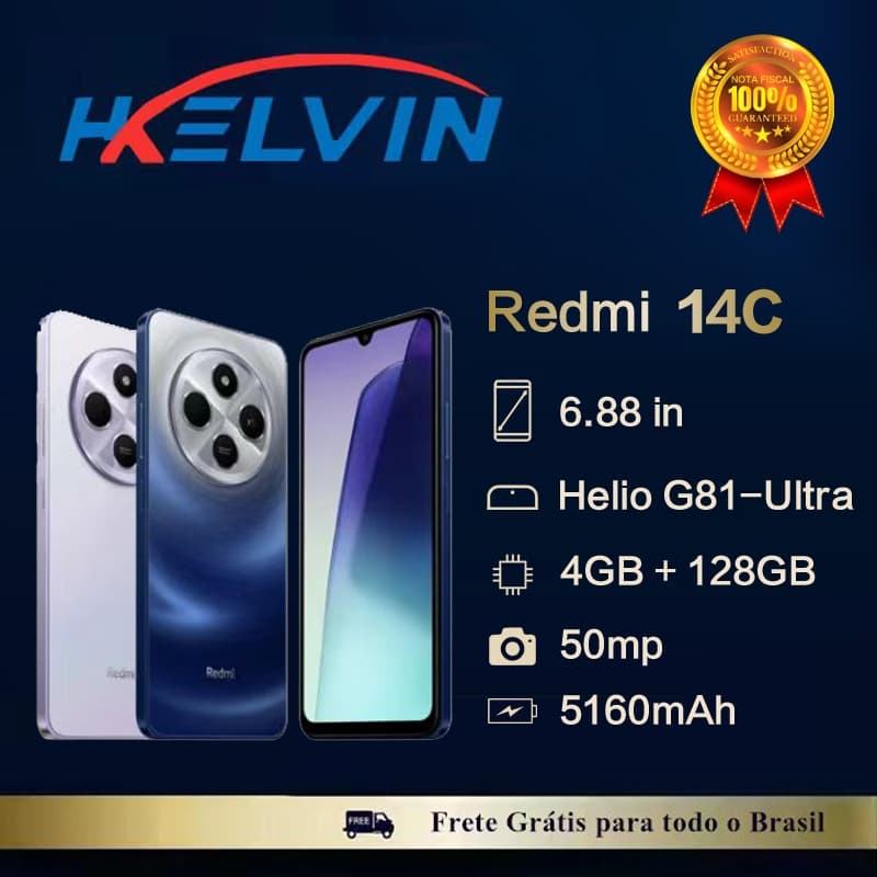 Smartphone Xiaomi Redmi 14C 6,88 polegadas 4GB RAM 128GB armazenamento 50MP câmera