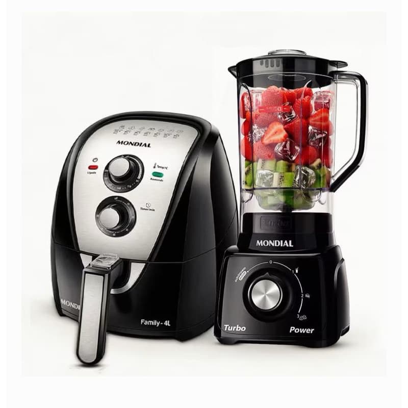 Fritadeira Elétrica Sem Óleo Air Fryer Mondial 4L e Liquidificador Mondial Turbo 500W 3 Velocidades