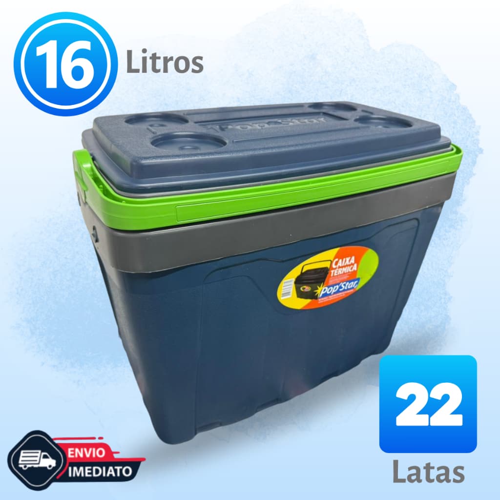 CAIXA TÉRMICA 16 LITROS COOLER POP STAR - 22 LATAS TAMPA COM PORTA COPOS