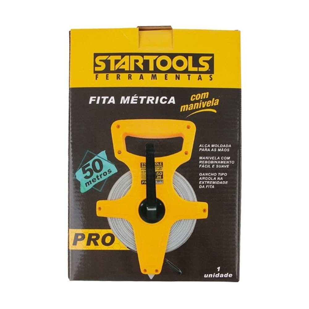 Caixa de Fita Métrica Manivela Profissional 50 Metros Startools