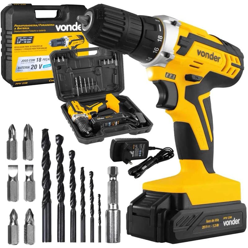 Furadeira/parafusadeira com impacto Vonder 120I 12V com bateria recarregável e acessórios
