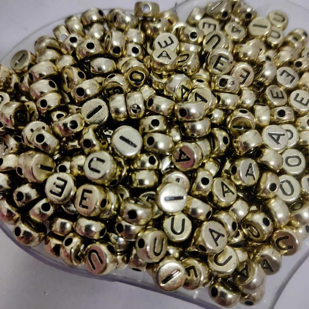 Contas Miçanga de letras reposição APENAS VOGAIS 120 Peças dourado Artesanato