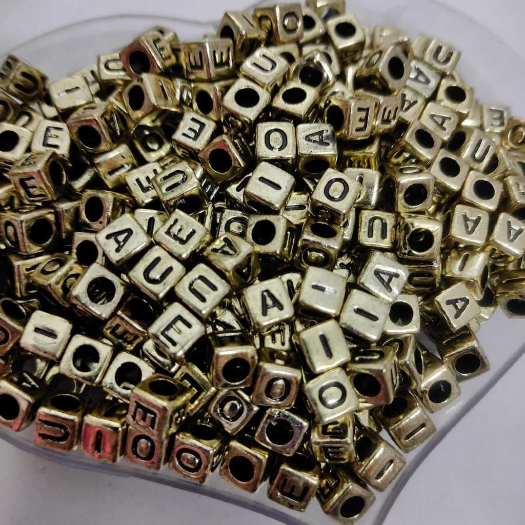 Contas Miçanga de letras reposição APENAS VOGAIS 120 Peças dourado Artesanato