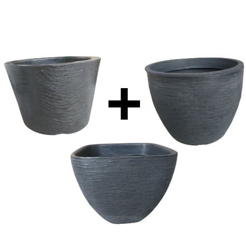 Kit de três vasos de plantas pretos rústicos