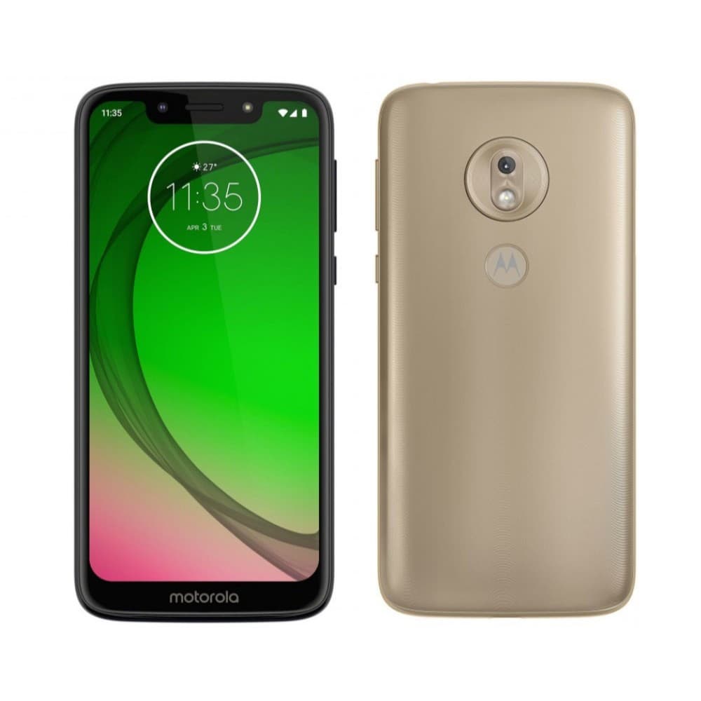 Motorola Moto G7 Play 32Gb Dual Sim Dourado, vista frontal e traseira