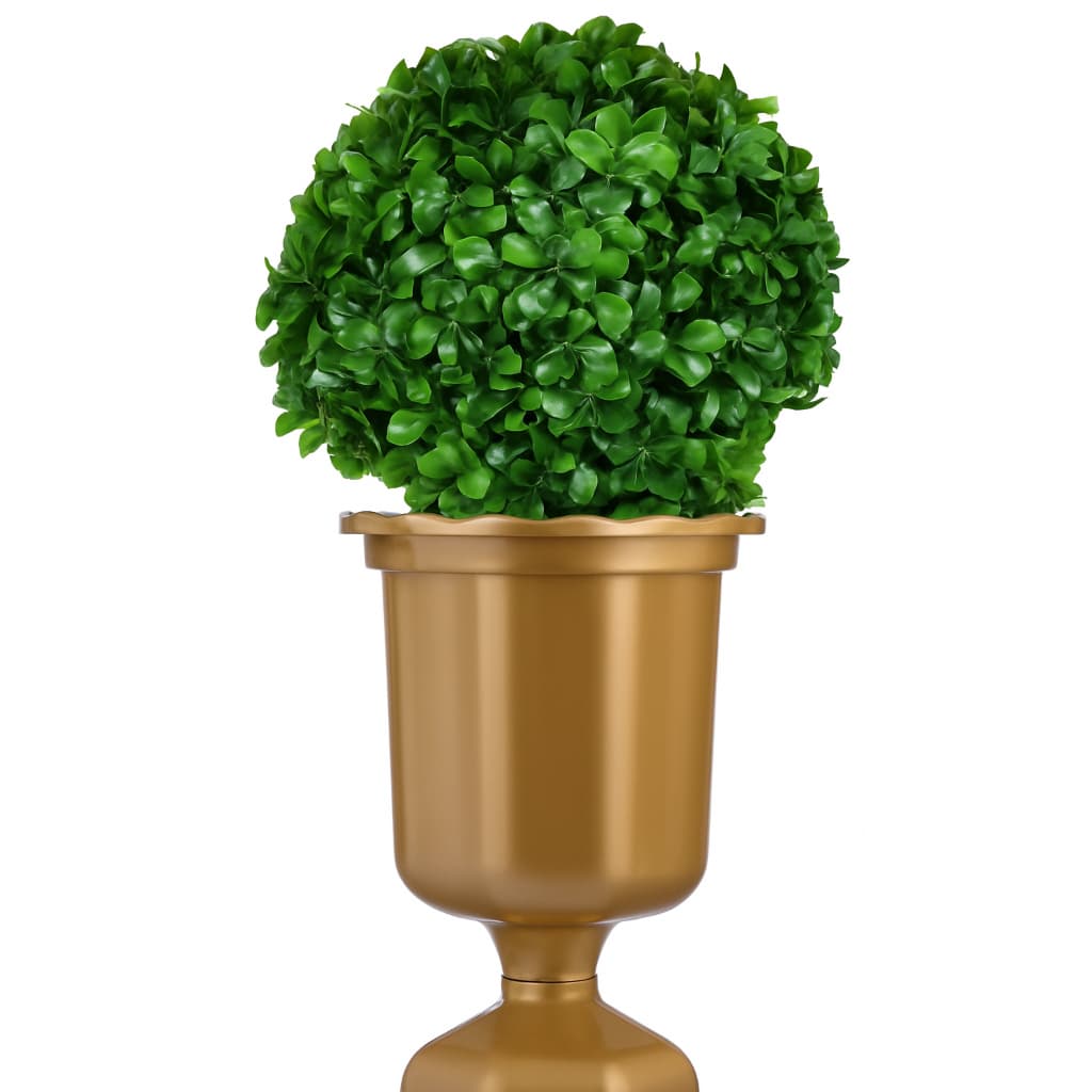 Vaso decorativo grego dourado com planta artificial verde