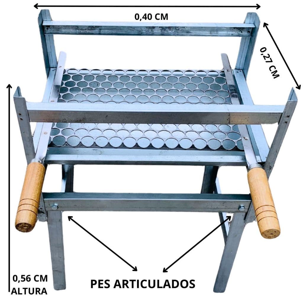 Churrasqueira pequena portátil galvanizada com grelha inox dobrável para camping e praia