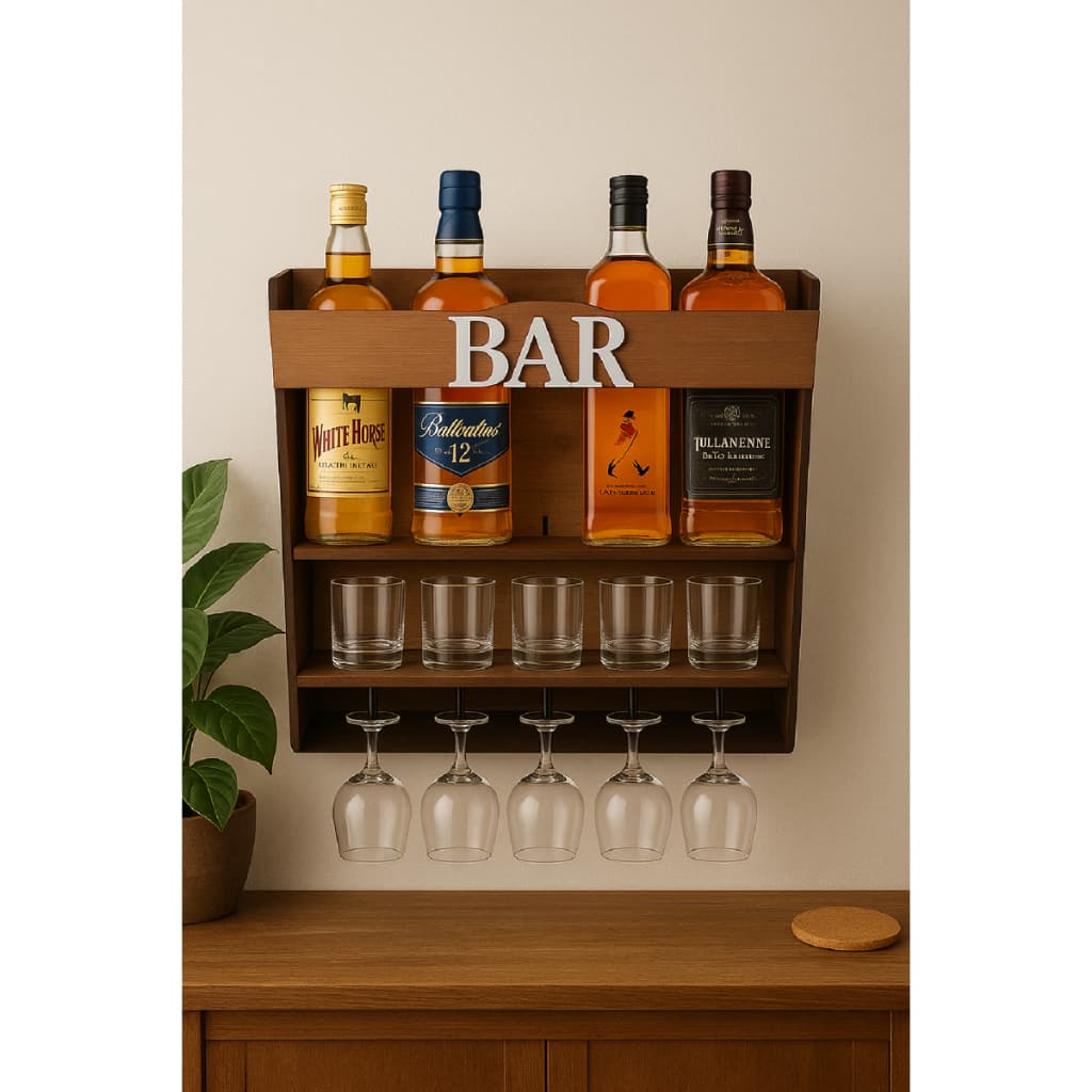 Bar Adega De Parede Rústico Madeira Porta Garrafas De Vinhos Whisky Gin Bebidas Taça Bar Decorativo