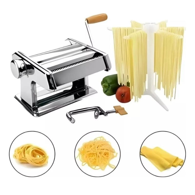 Máquina de Macarrão Manual em Aço Inox – 3 Cortes para Massas Frescas Caseiras