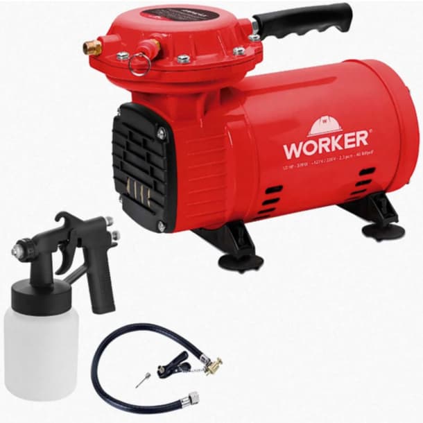 Compressor de Ar Worker Bivolt 40 PSI 2,8 Bar com Kit Pistola de Pintura