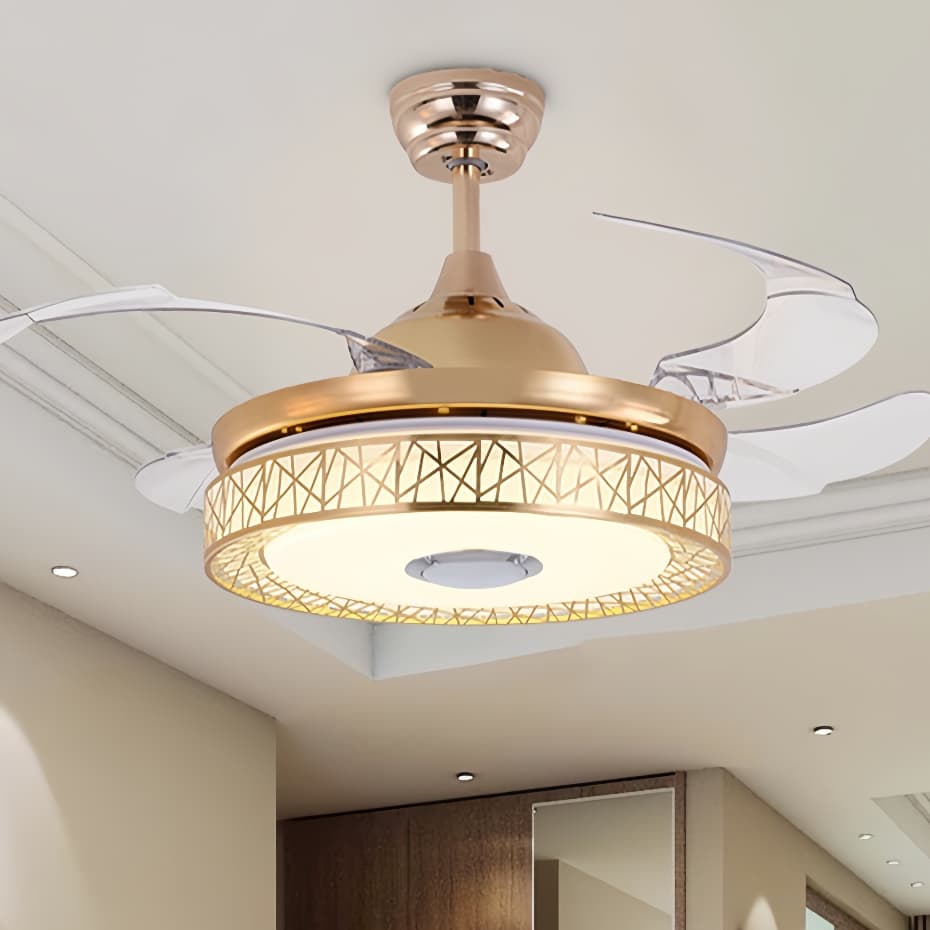 Lustre Ventilador de Teto Retrátil Dourado com Controle Remoto Ventilador De Teto LED- Bivolt