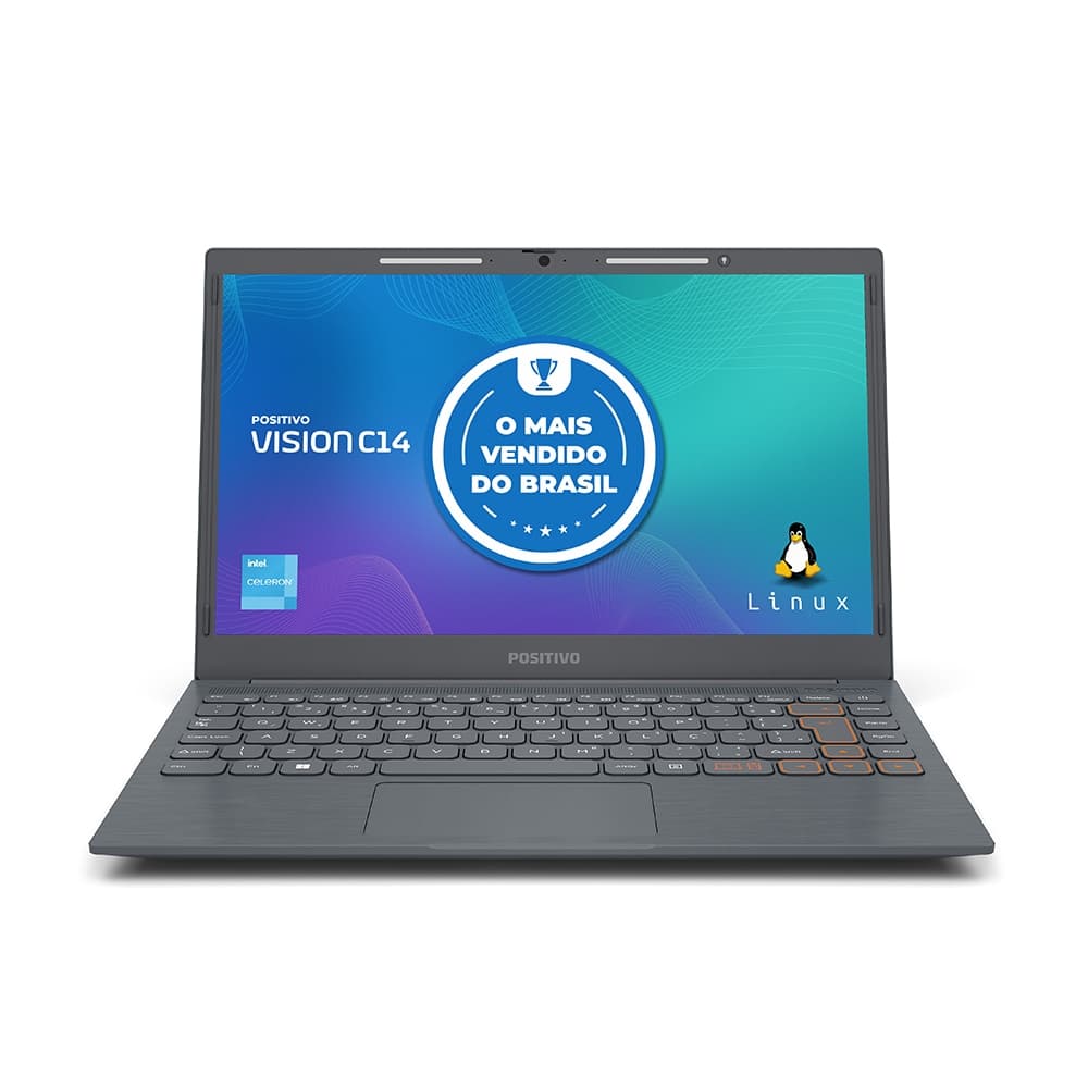 Notebook Positivo Vision C14 Intel® Celeron® Linux 8GB RAM 256GB 14.1” LED HD Lumina BAR - Cinza