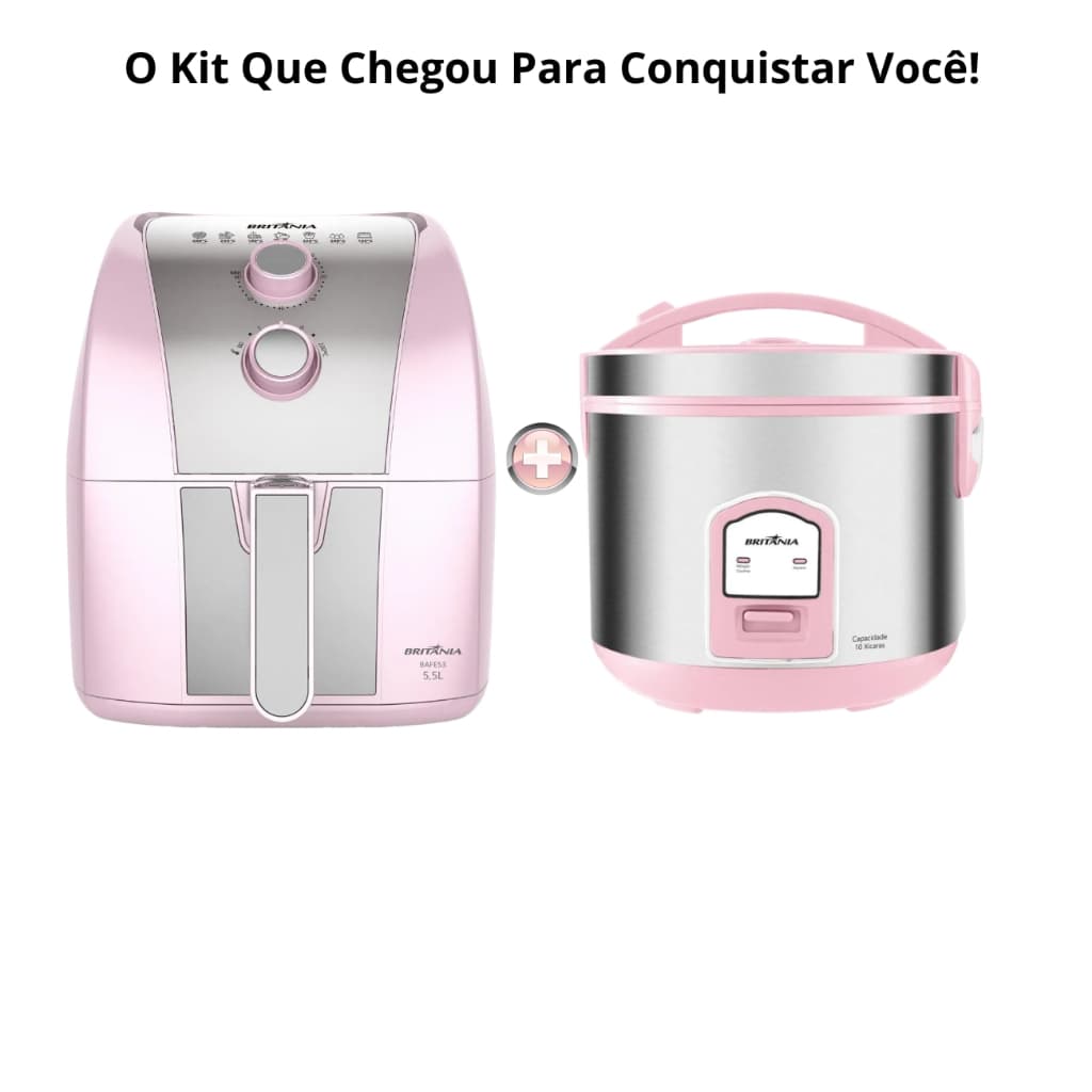 Kit de cozinha com fritadeira sem óleo e panela de arroz elétrica rosas
