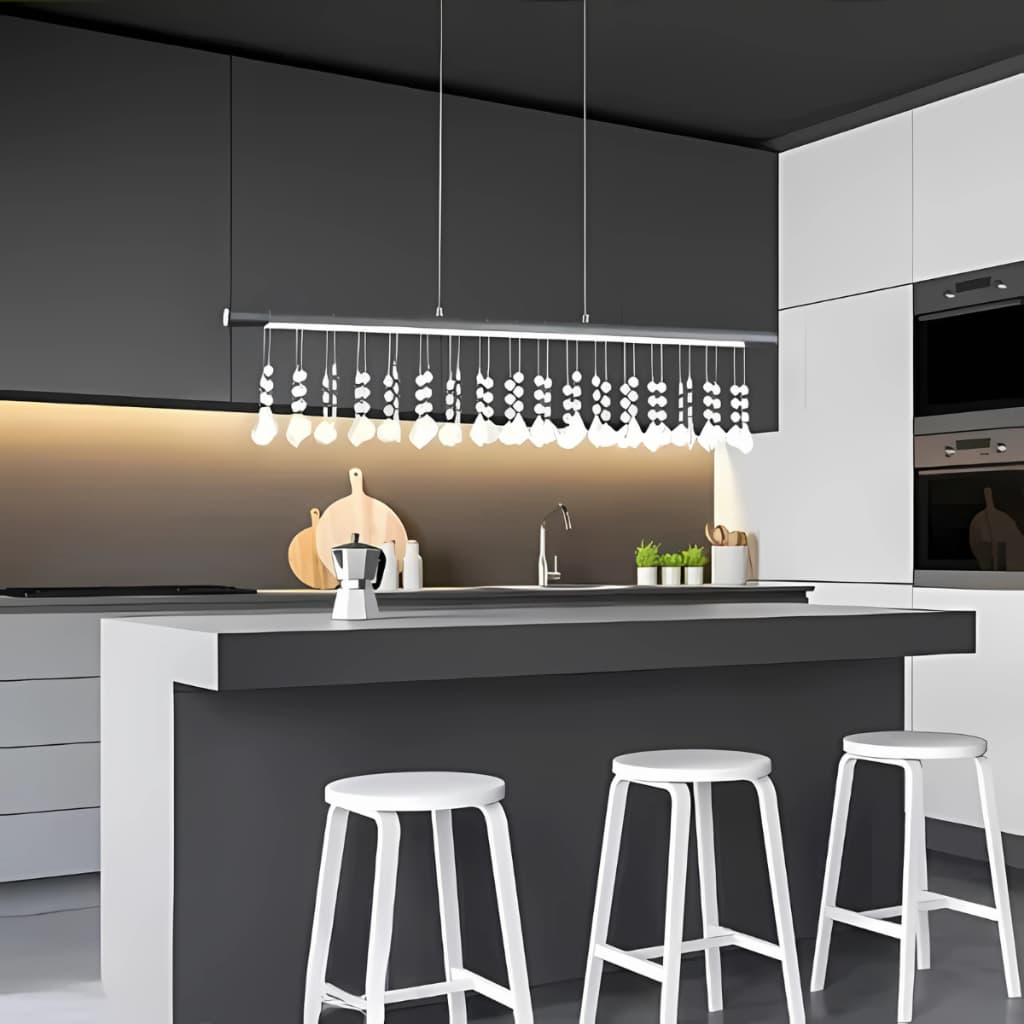 Pendente Lustre Linear Cristal Níquel 24W Luz 4000K Ajustável Mesa de Jantar Cozinha Balcão Bivolt