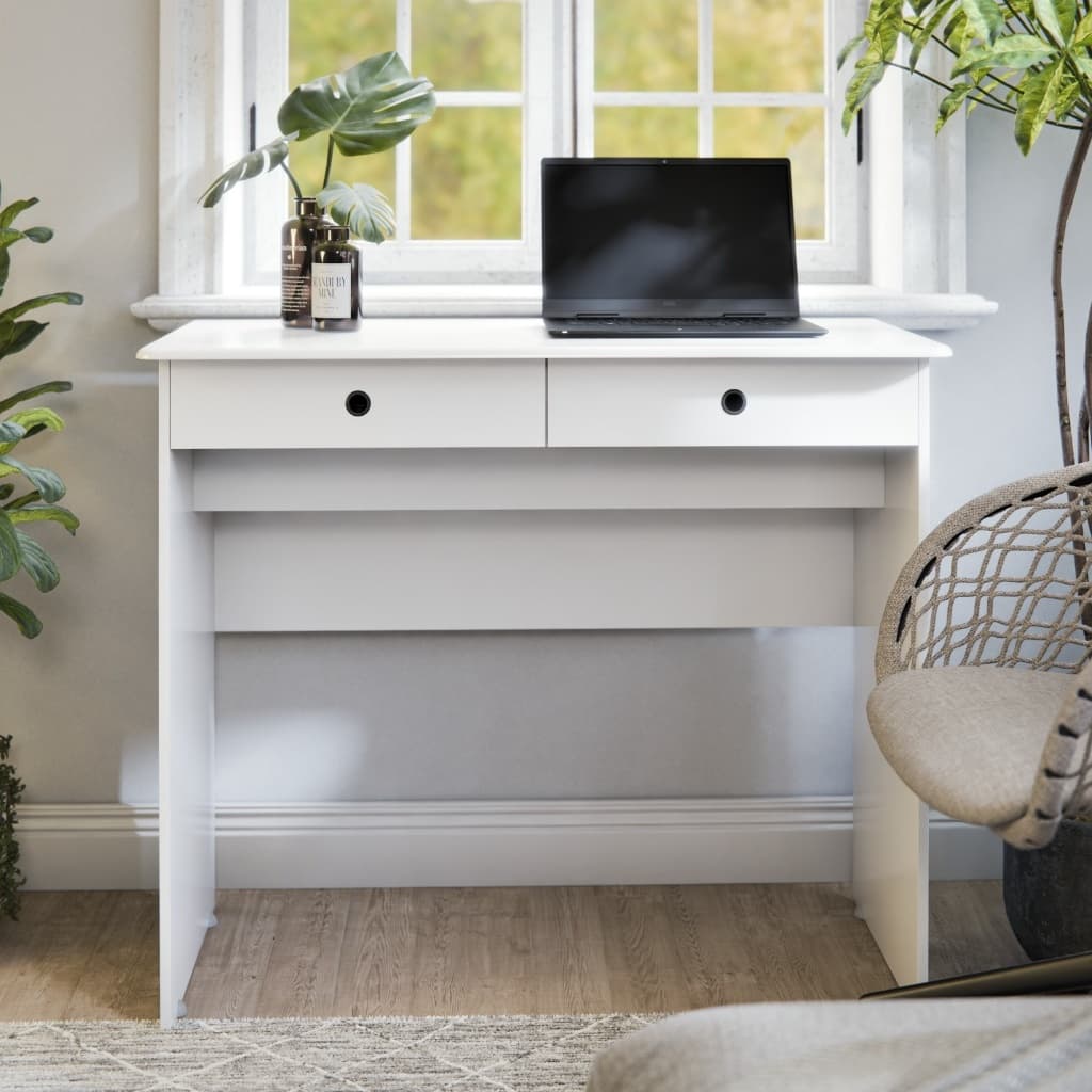 Escrivaninha 2 Gavetas Compacta Moderna Para Home Office Funcional Ideal Para Espaço Pequeno -Branco
