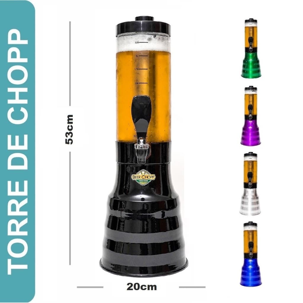 Torre De Chopp Chopeira Beer 2.2 Litros Giratória Com 2 Tubo Gelante Copo Removível e ALÇA