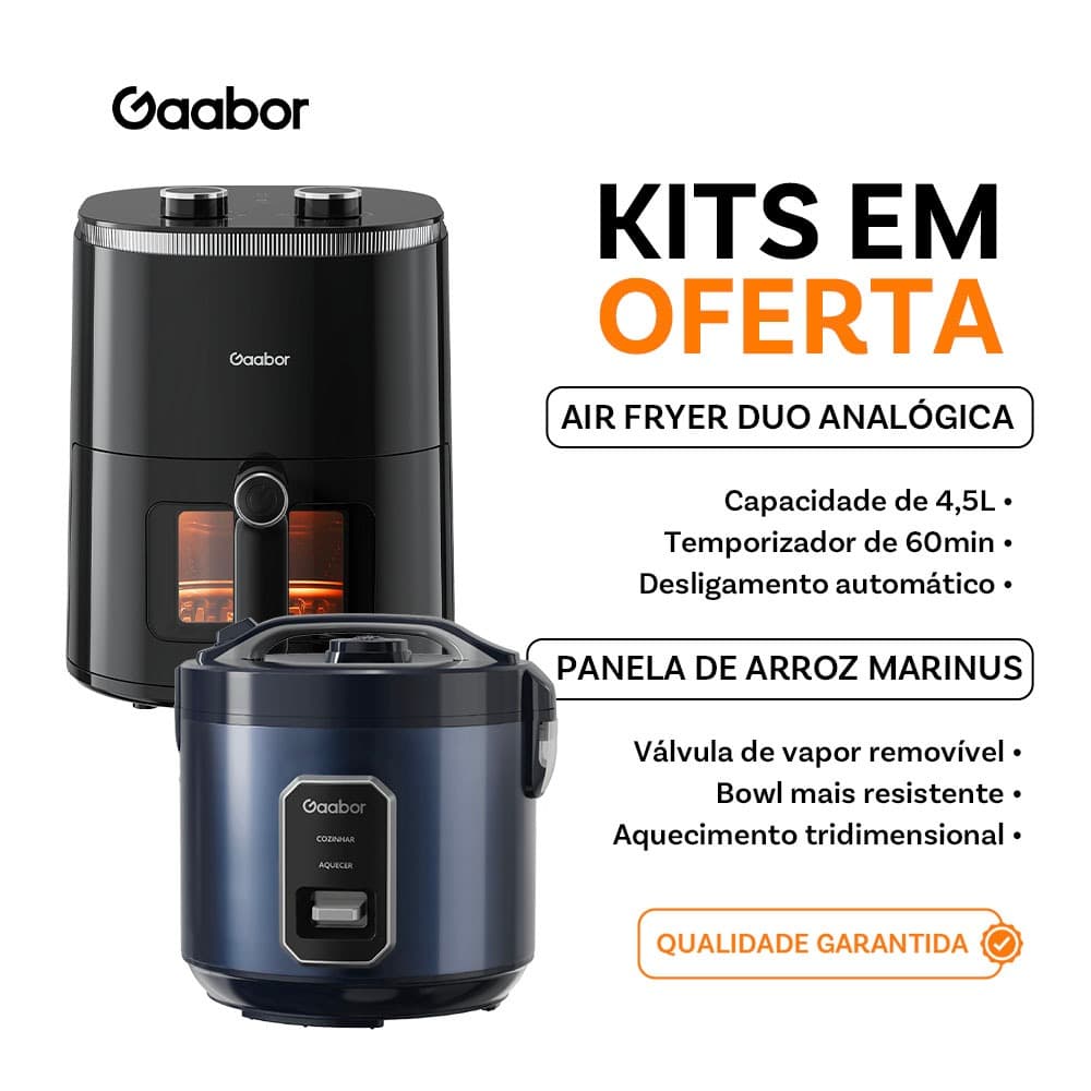 Combo Gaabor Fritadeira Sem Óleo 4,2L Duo com Janela e Panela de Arroz