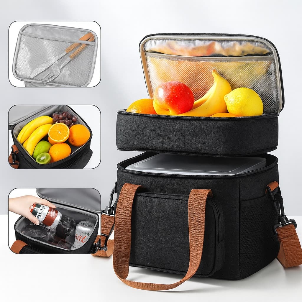 Bolsa Térmica Marmiteira Grande com Divisória 2 Andares e Alça Ombro Academia Trabalho Lancheira