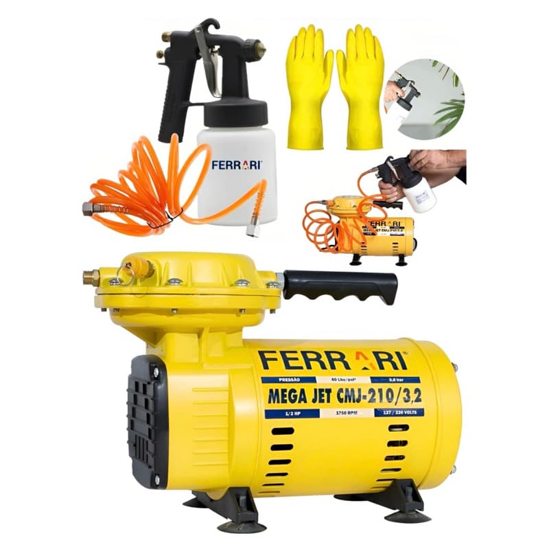 Compressor de Ar Ferrari Mega Jet com Kit Completo Amarelo