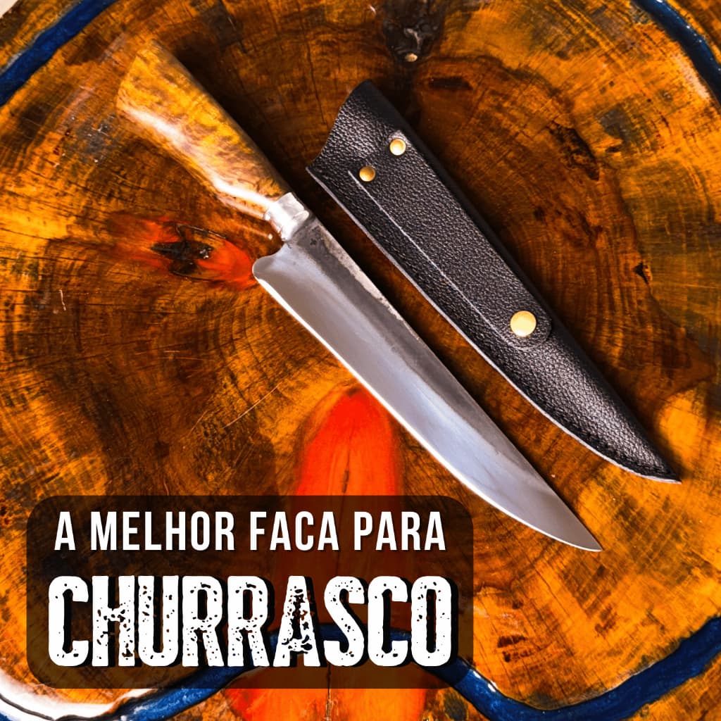 Faca Artesanal Picanheira Inox Para Churrasco com Cabo de Madeira e Bainha de Couro