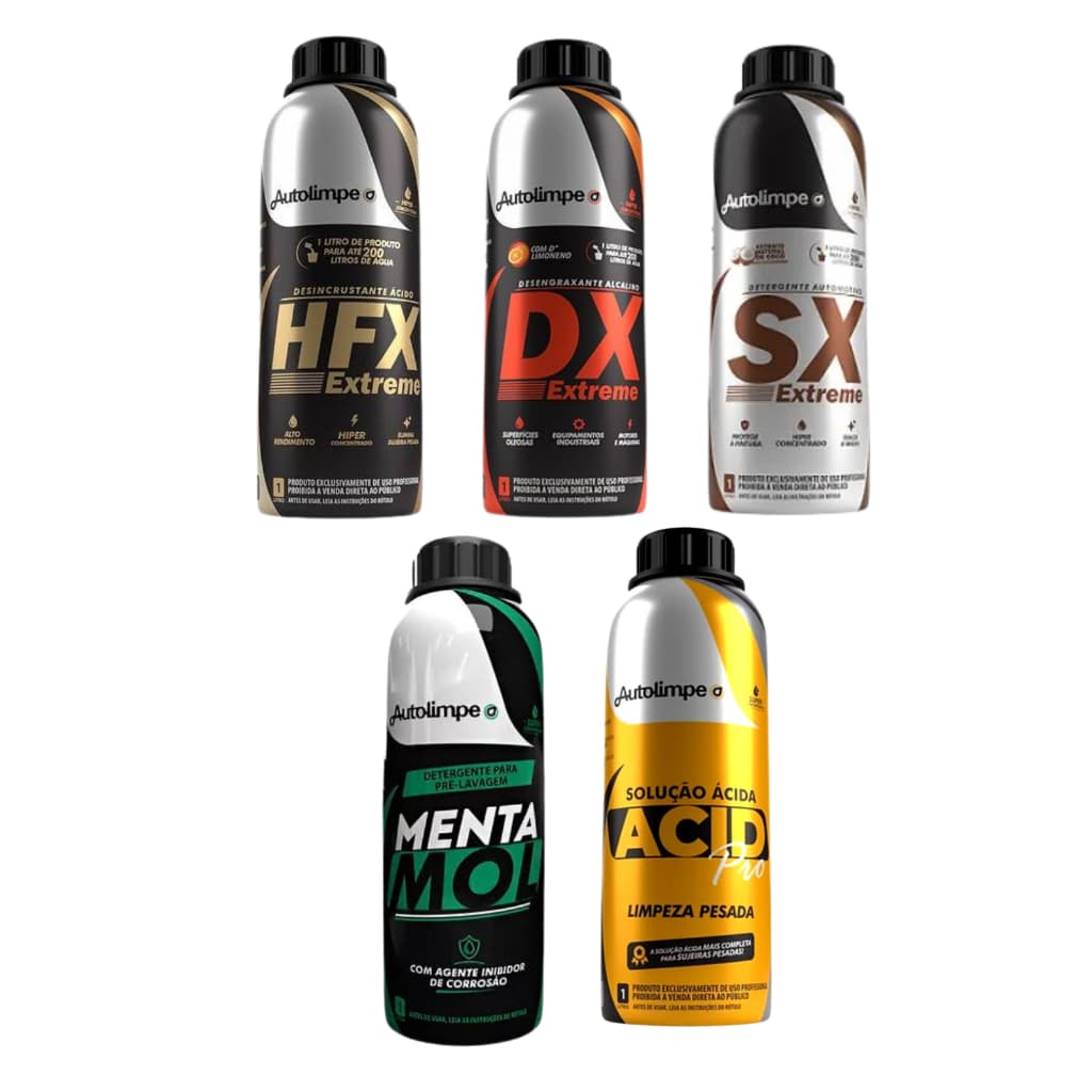 Kit 3 Produtos Limpeza Pesada P/Carros e Motos- Desincrustante + Desengraxante 1L+ Shampoo Neutro 1L