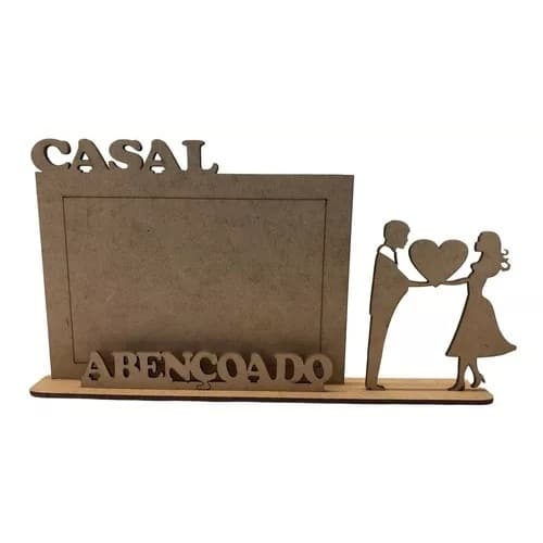 Porta retrato em MDF CRU Casal Abençoado lembrancinha de casamento