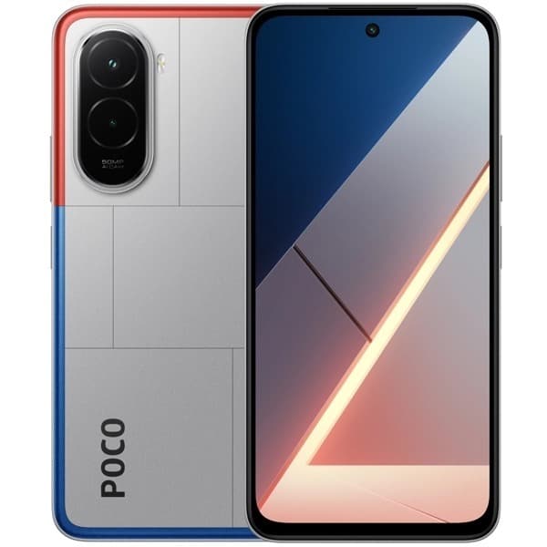 Smartphone Xiaomi Poco M7 cinza com câmera dupla e logotipo POCO