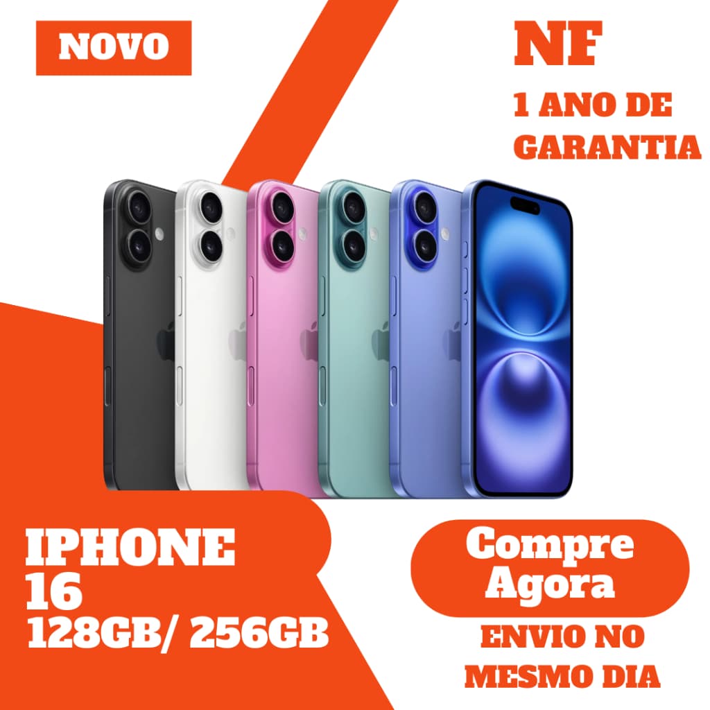 iPhone 16 128GB/256GB Plus Apple - 5G, lacrado, NF-e e garantia