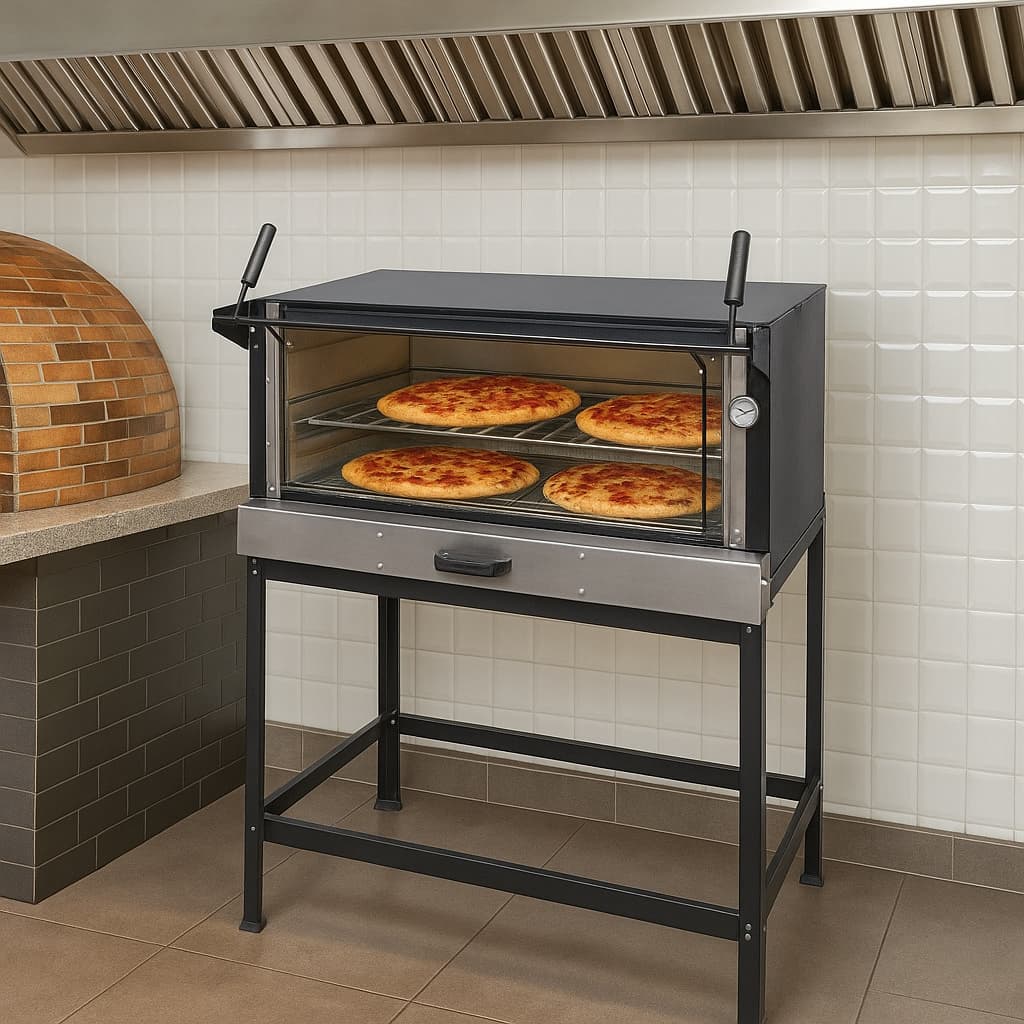Forno de pizza industrial a gás com pedra refratária 100x68 Cristalaço em ambiente comercial